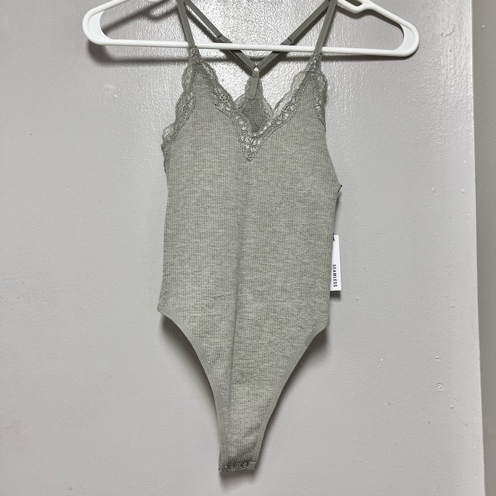 Forever 21 Gray Lace-Trim Bodysuit
